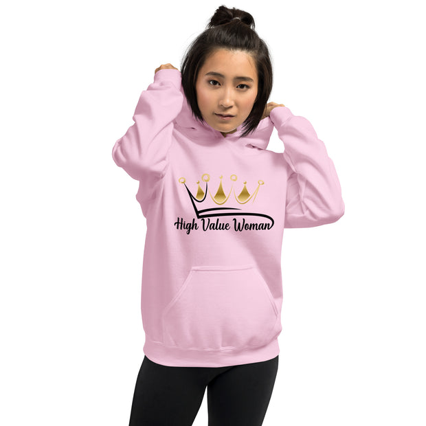 High Value Woman Hoodie (black writing)