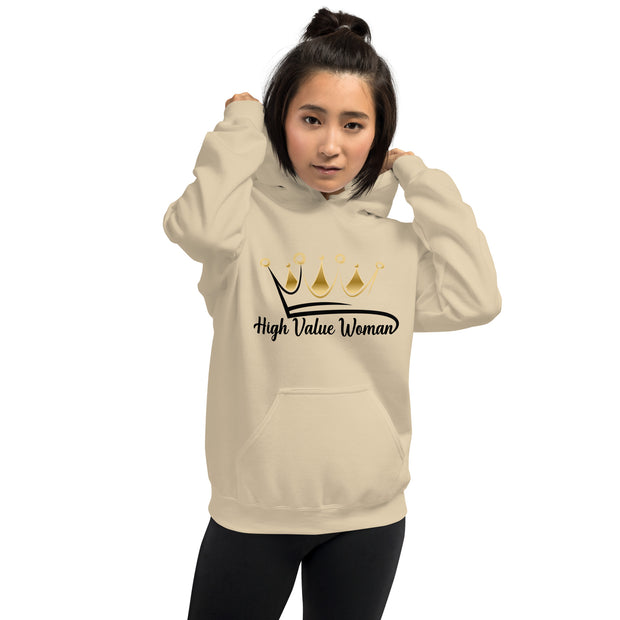 High Value Woman Hoodie (black writing)