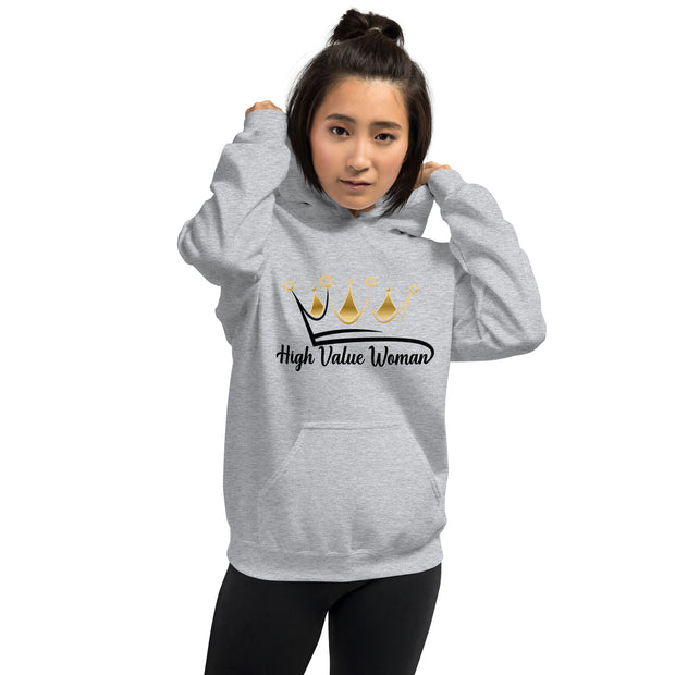 High Value Woman Hoodie (black writing)