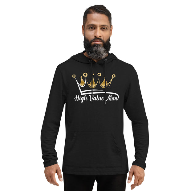 High Value Man  Lightweight Hoodie (white writing)